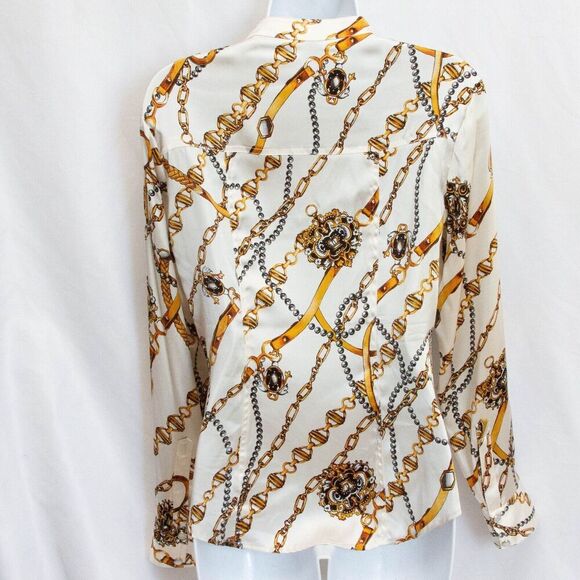 Cache Vgt Y2K 90s Button Up Equestrian Scarf Western Silk Shirt V-Neck Size M - Picture 3 of 9